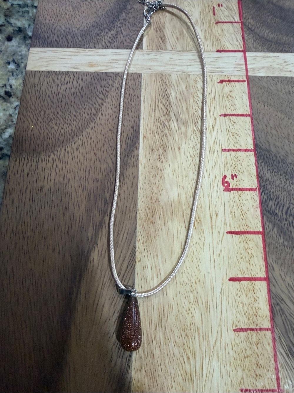 Brown Goldstone Teardrop Pendant Necklace in Metallic Beige